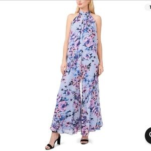 MSK Women's Floral Print Wide Leg Jumpsuit Blue